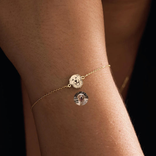 Pet Portre Bileklik - 925 Ayar Gümüş - Kedi Köpek Kafası Bilekliği