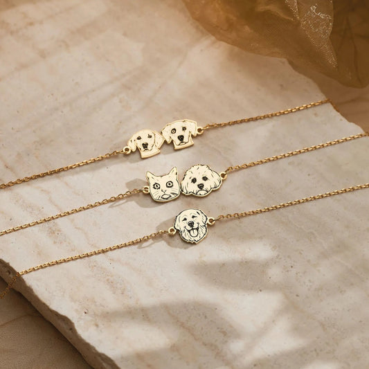 Pet Portre Bileklik - 925 Ayar Gümüş - Kedi Köpek Kafası Bilekliği