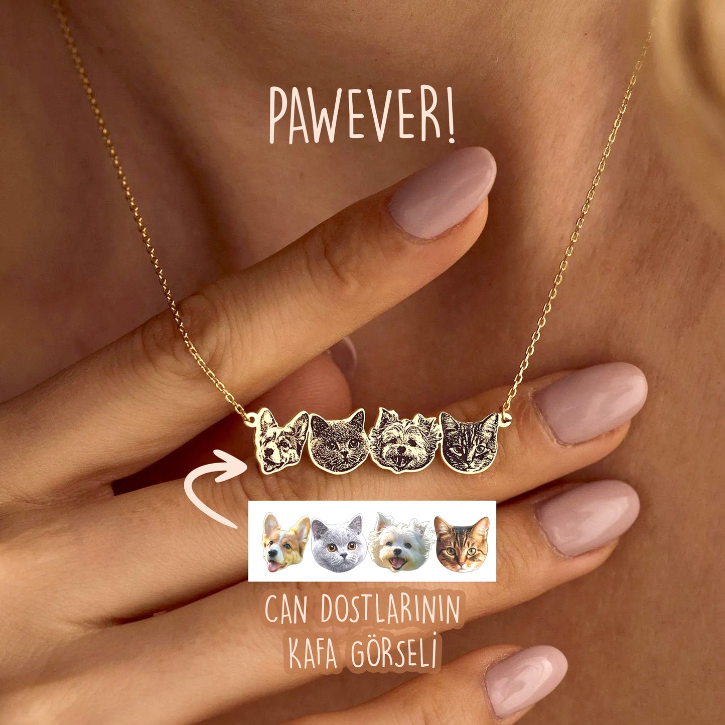 Pet Portre Kolye- 925 Ayar Gümüş - Kedi Köpek Kafası Kolyesi