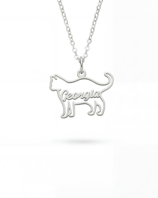 İsimli Kedi Silüeti Kolyesi | 925 Gümüş-petjew-kisiye-ozel-hatira-takilari