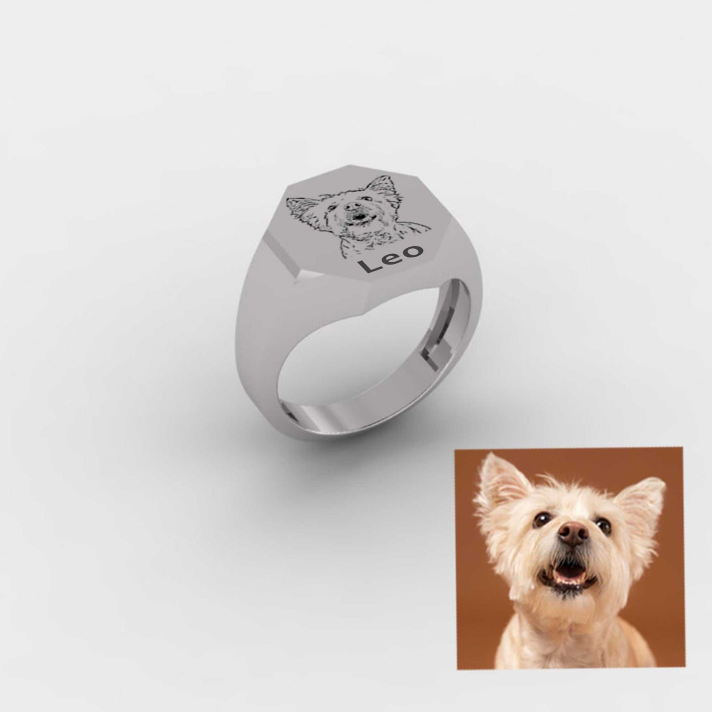 Kişiye Özel Resimli Yüzük Sekizgen Model