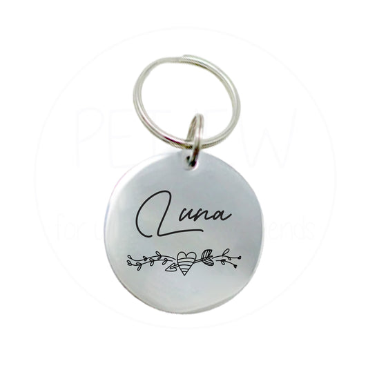 Çiçek Desenli ve Etrafı İşlemeli Evcil Hayvan İsimlik | Kedi ve Köpek Künyesi