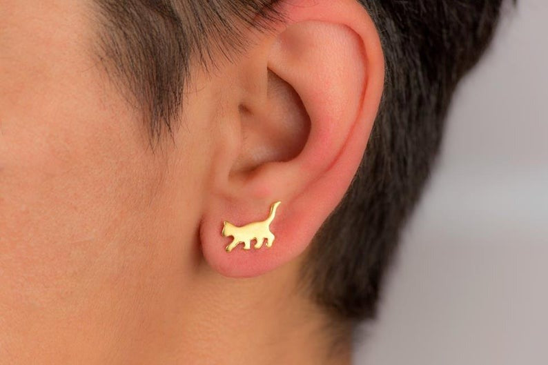 Kişiye Özel 925 Ayar Gümüş Kedi Küpe