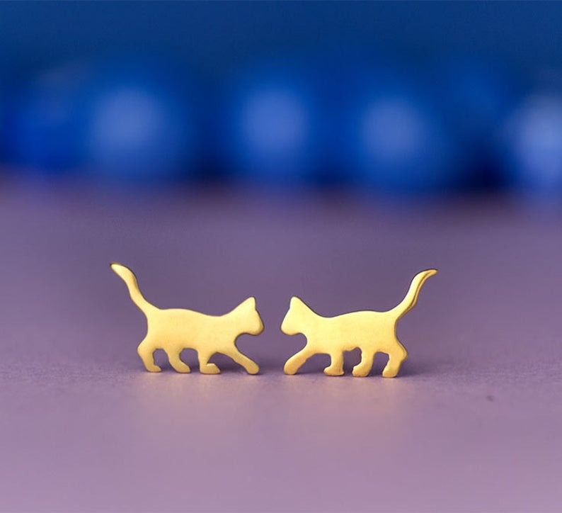 Kişiye Özel 925 Ayar Gümüş Kedi Küpe