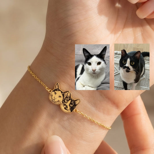 14K Altın Pet Portre Bileklik- 14 Ayar Altın Kedi Köpek Kafa Bileklik-petjew-kisiye-ozel-hatira-takilari