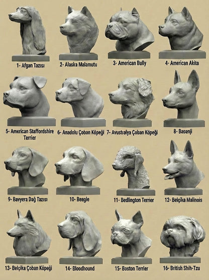 Köpek Irkları Büstü - Ultra Gerçekçi Köpek Heykelleri-petjew-kisiye-ozel-hatira-takilari