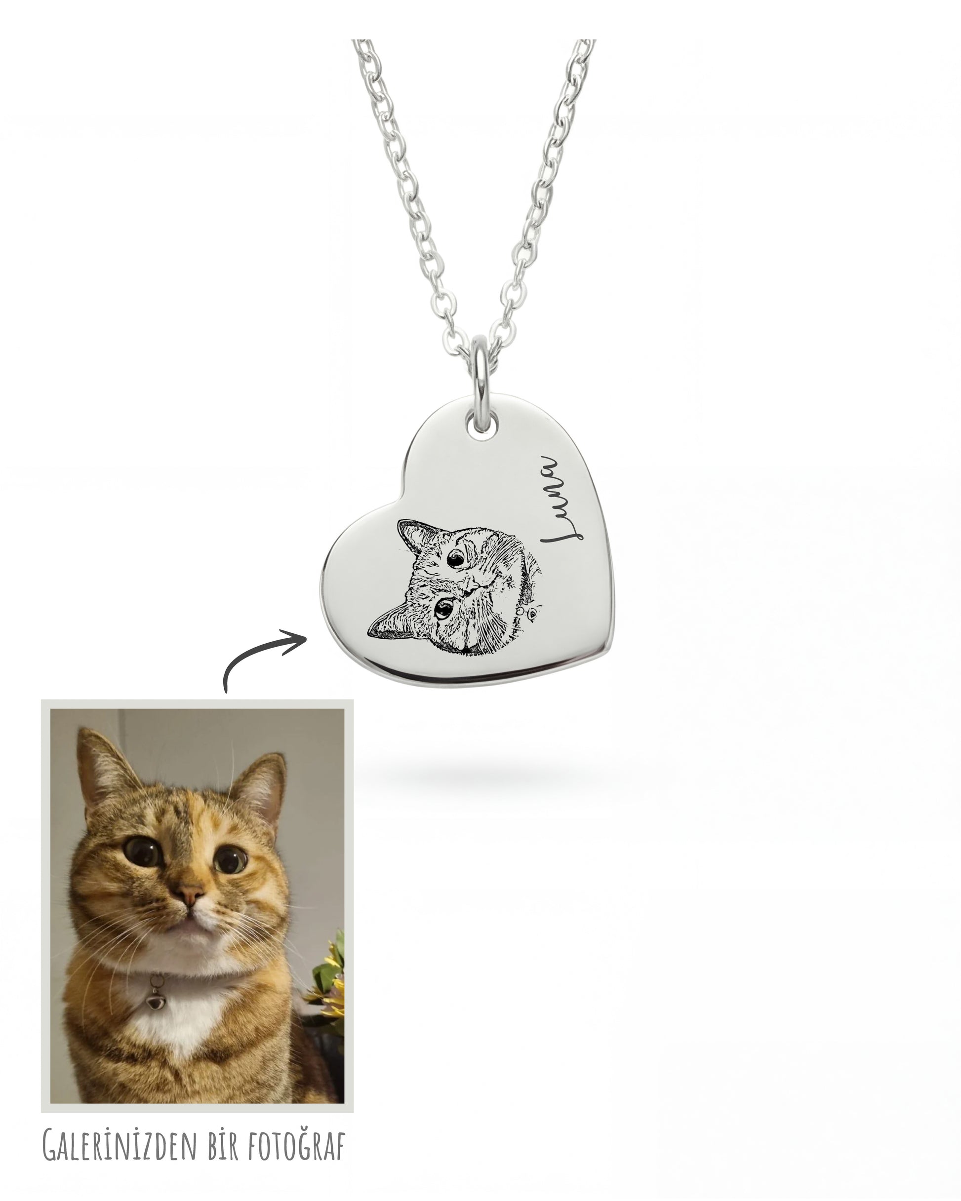 Kalpli Resimli Kolye | Kişiye Özel Fotoğraflı Kolye | 925 Gümüş-petjew-kisiye-ozel-hatira-takilari