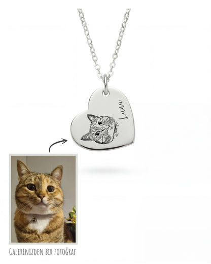 Kalpli Resimli Kolye | Kişiye Özel Fotoğraflı Kolye | 925 Gümüş-petjew-kisiye-ozel-hatira-takilari