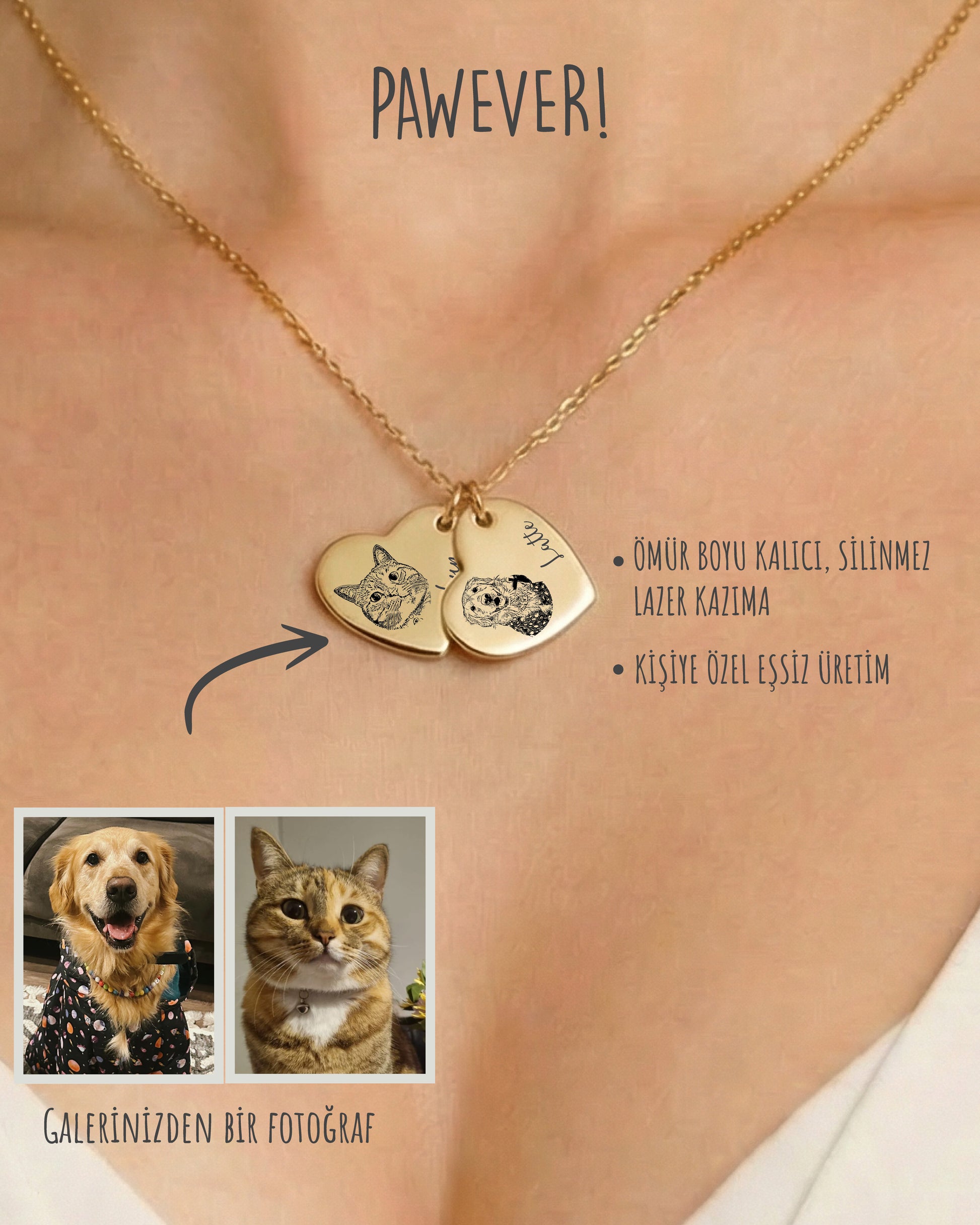 Kalpli Resimli Kolye | Kişiye Özel Fotoğraflı Kolye | 925 Gümüş-petjew-kisiye-ozel-hatira-takilari