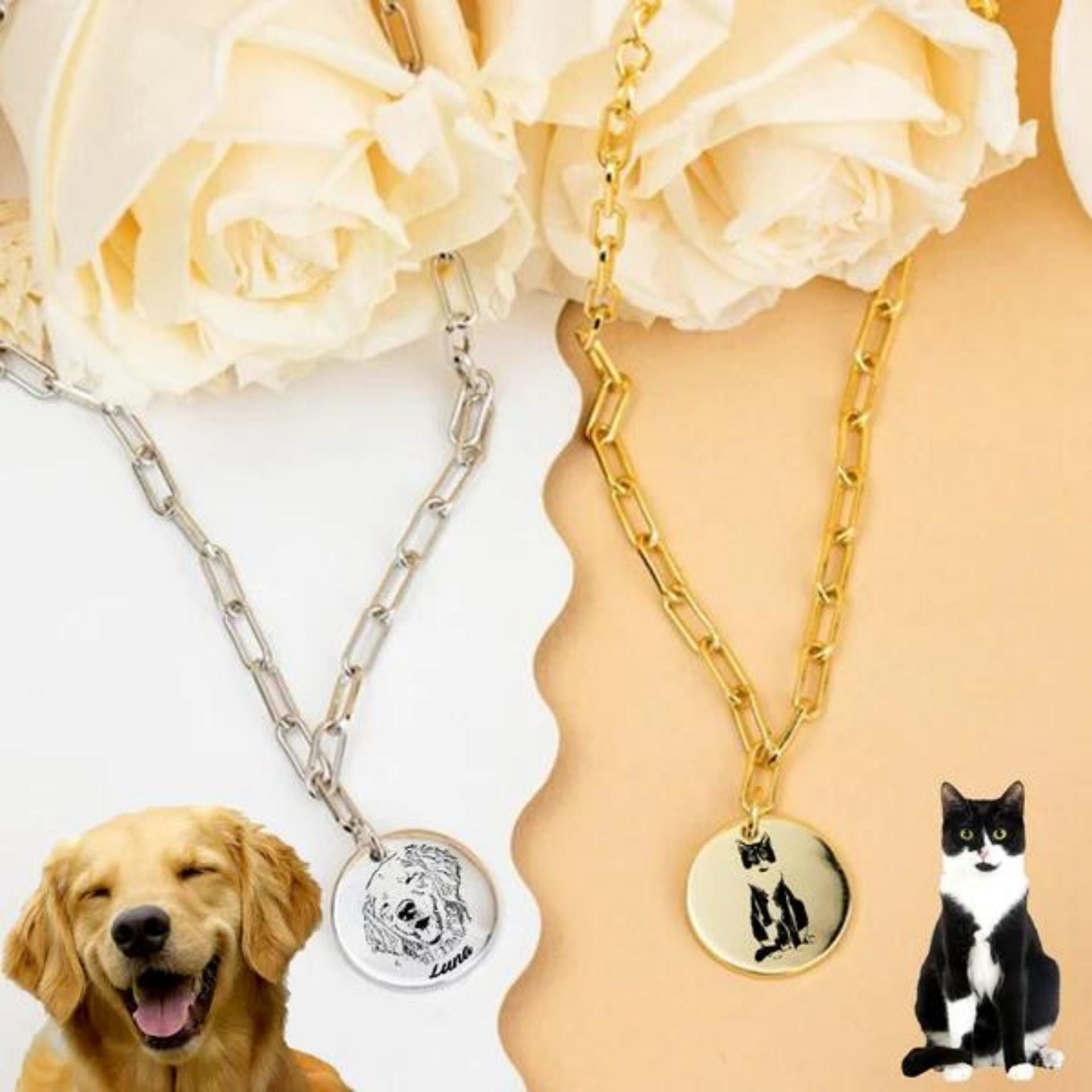 Link Zincirli Yuvarlak Resimli Kolye | Kişiye Özel Fotoğraflı Kolye | 925 Gümüş-petjew-kisiye-ozel-hatira-takilari