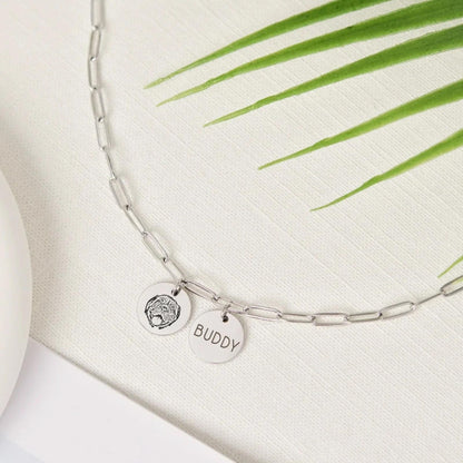 Resimli ve İsimli Yuvarlak Kolye | Link Zincirli Kişiye Özel Fotoğraflı Kolye | 925 Gümüş-petjew-kisiye-ozel-hatira-takilari