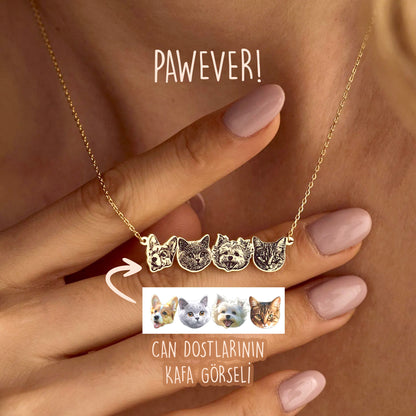 Pet Portre Kolye- 925 Ayar Gümüş - Kedi Köpek Kafası Kolyesi