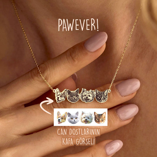 Pet Portre Kolye- 925 Ayar Gümüş - Kedi Köpek Kafası Kolyesi