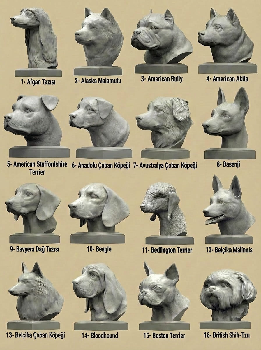 Köpek Irkları Büstü - Ultra Gerçekçi Köpek Heykelleri