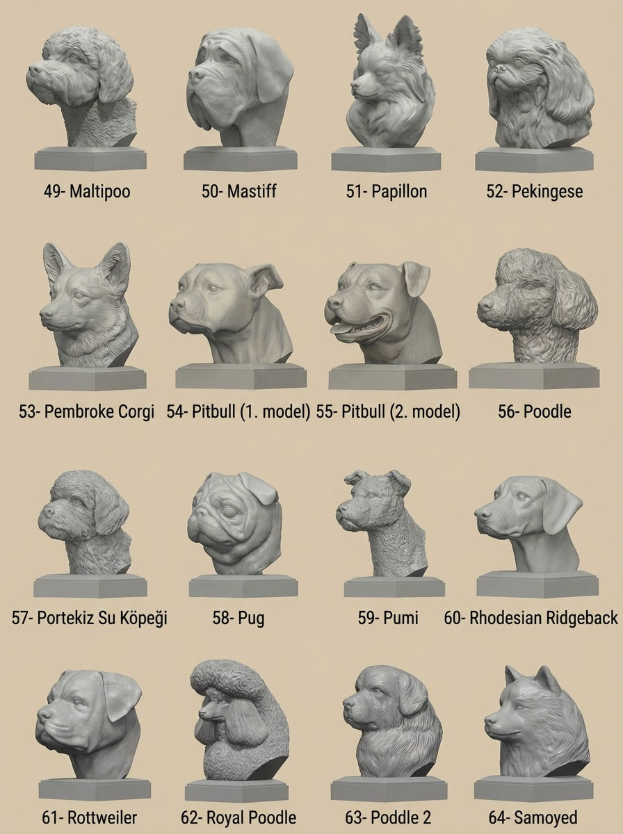 Köpek Irkları Büstü - Ultra Gerçekçi Köpek Heykelleri