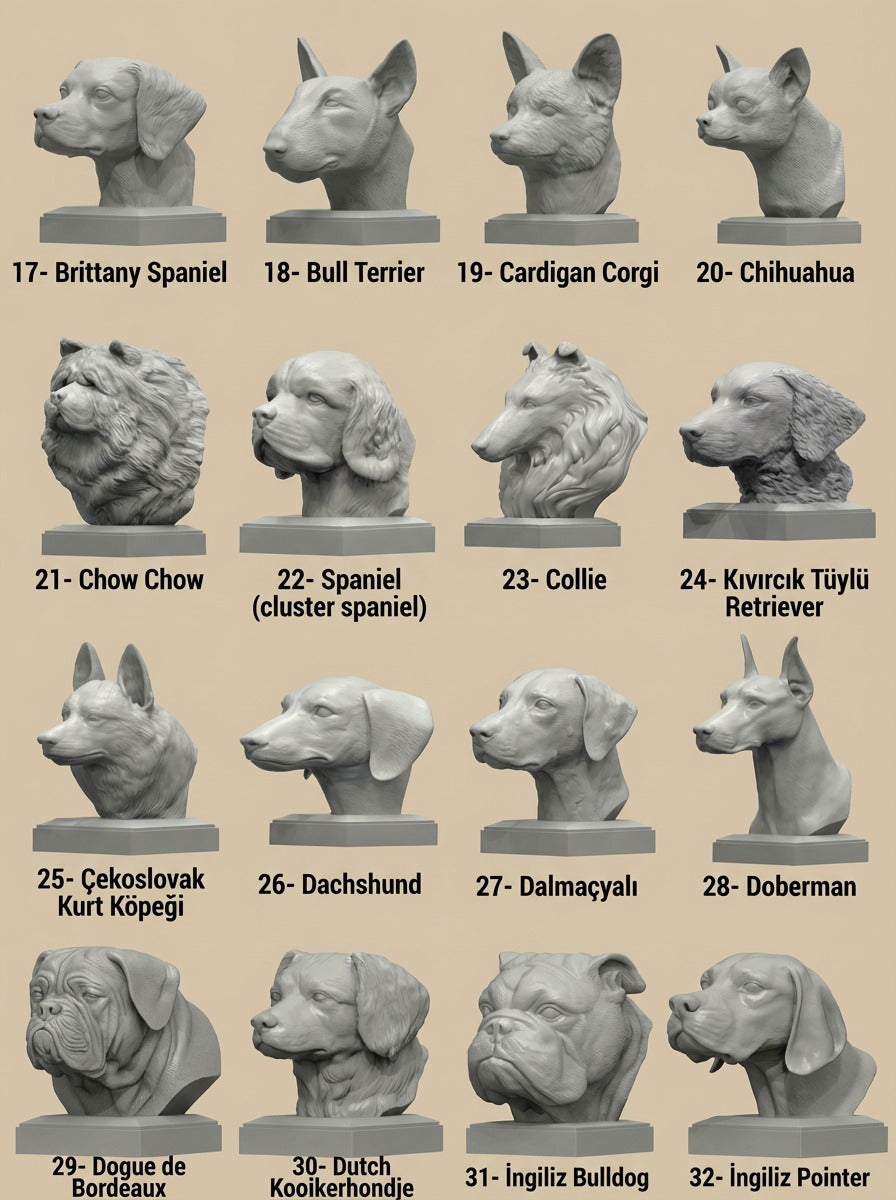 Köpek Irkları Büstü - Ultra Gerçekçi Köpek Heykelleri