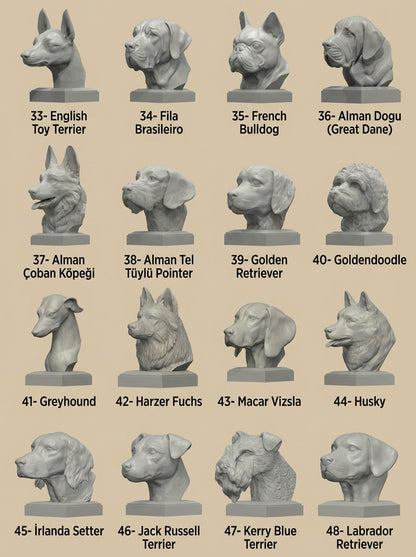 Köpek Irkları Büstü - Ultra Gerçekçi Köpek Heykelleri
