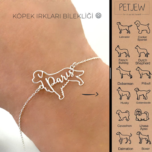 Köpek Silüeti Bilekliği - 925 Ayar Gümüş  