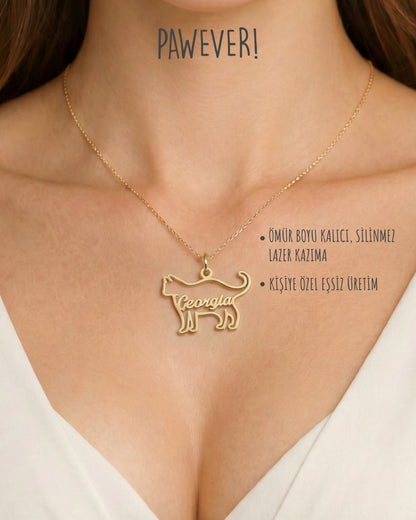 İsimli Kedi Silüeti Kolyesi | 925 Gümüş-petjew-kisiye-ozel-hatira-takilari