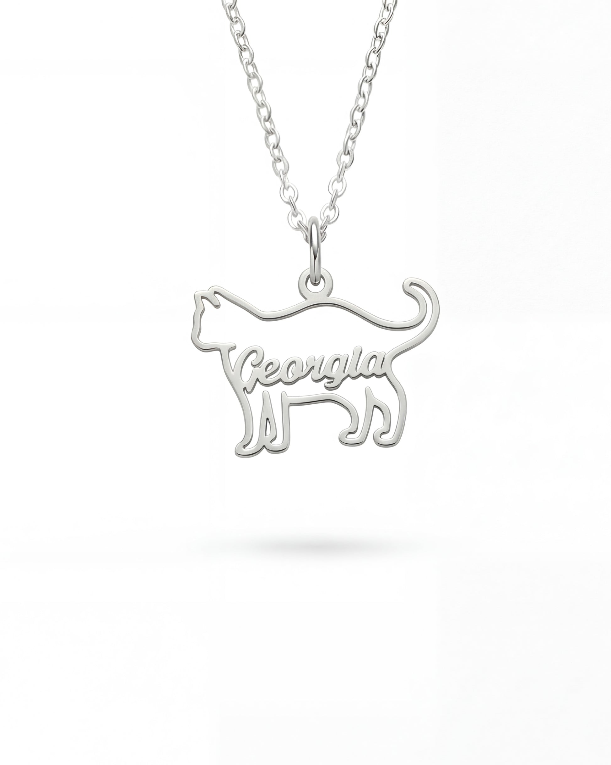 İsimli Kedi Silüeti Kolyesi | 925 Gümüş-petjew-kisiye-ozel-hatira-takilari