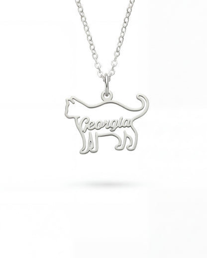 İsimli Kedi Silüeti Kolyesi | 925 Gümüş-petjew-kisiye-ozel-hatira-takilari