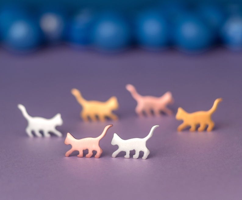 Kişiye Özel 925 Ayar Gümüş Kedi Küpe-petjew-kisiye-ozel-hatira-takilari