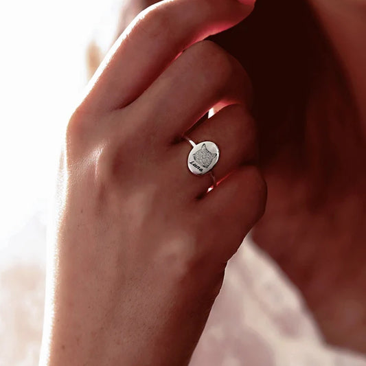 Kişiye Özel 925 Ayar Gümüş Pet Portre Oval Yüzük-petjew-kisiye-ozel-hatira-takilari