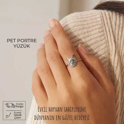 Kişiye Özel 925 Ayar Gümüş Pet Portre Yüzük-petjew-kisiye-ozel-hatira-takilari