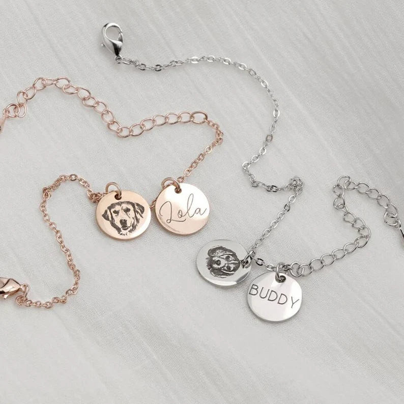 Kişiye Özel Resimli ve İsimli 2'li Bileklik | 925 Gümüş-petjew-kisiye-ozel-hatira-takilari