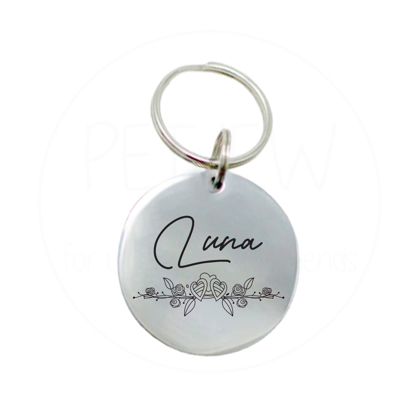 Çiçek Desenli ve Etrafı İşlemeli Evcil Hayvan İsimlik | Kedi ve Köpek Künyesi-petjew-kisiye-ozel-hatira-takilari