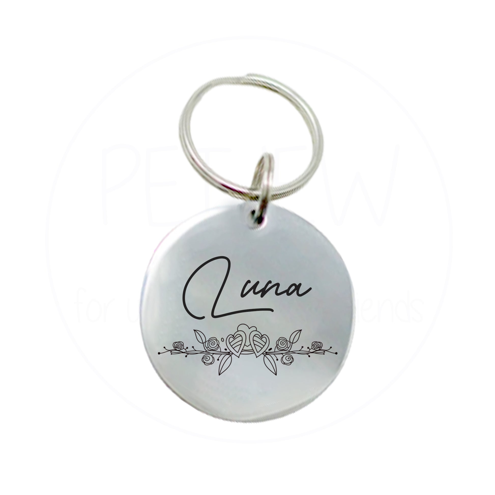 Çiçek Desenli ve Etrafı İşlemeli Evcil Hayvan İsimlik | Kedi ve Köpek Künyesi-petjew-kisiye-ozel-hatira-takilari