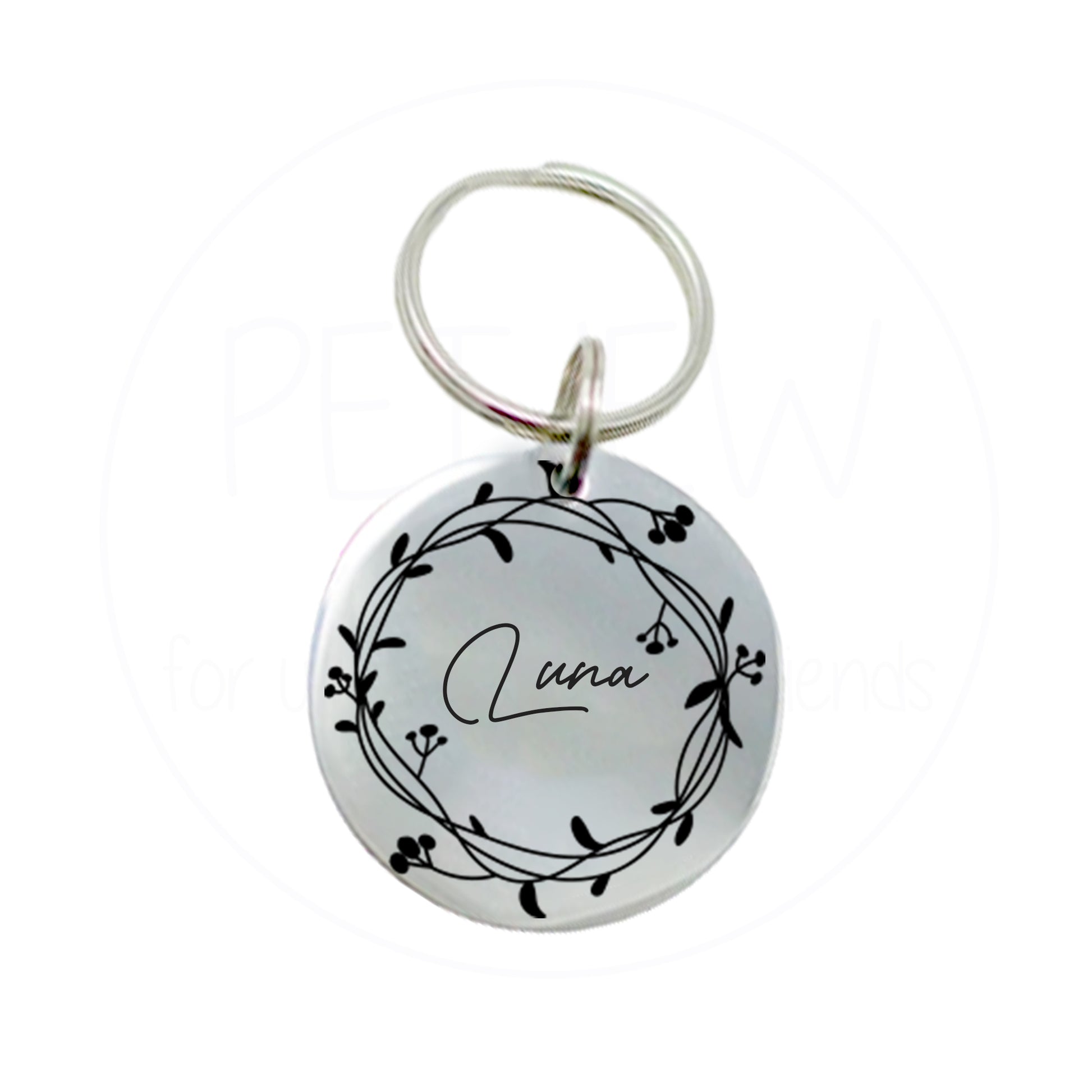 Çiçek Desenli ve Etrafı İşlemeli Evcil Hayvan İsimlik | Kedi ve Köpek Künyesi-petjew-kisiye-ozel-hatira-takilari