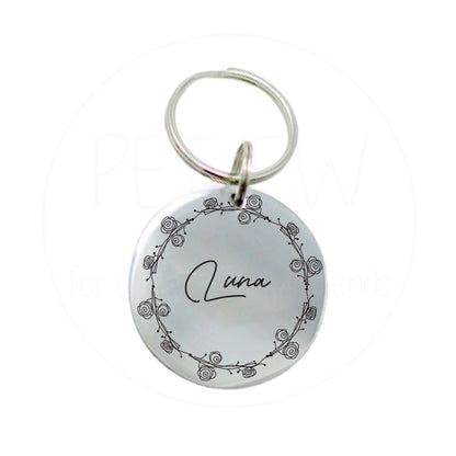 Çiçek Desenli ve Etrafı İşlemeli Evcil Hayvan İsimlik | Kedi ve Köpek Künyesi-petjew-kisiye-ozel-hatira-takilari